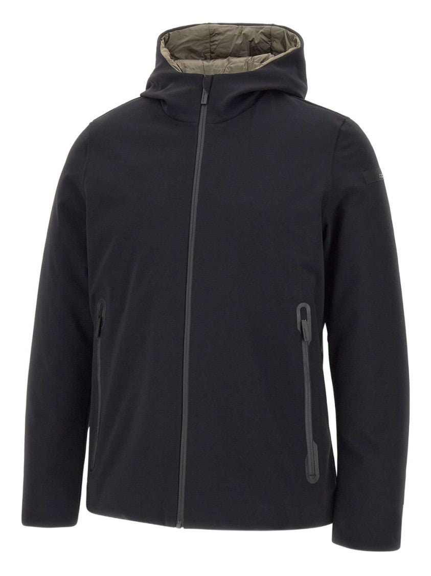 Rrd Boxy Black Jacket With Hood And Contrasting Inner Lining