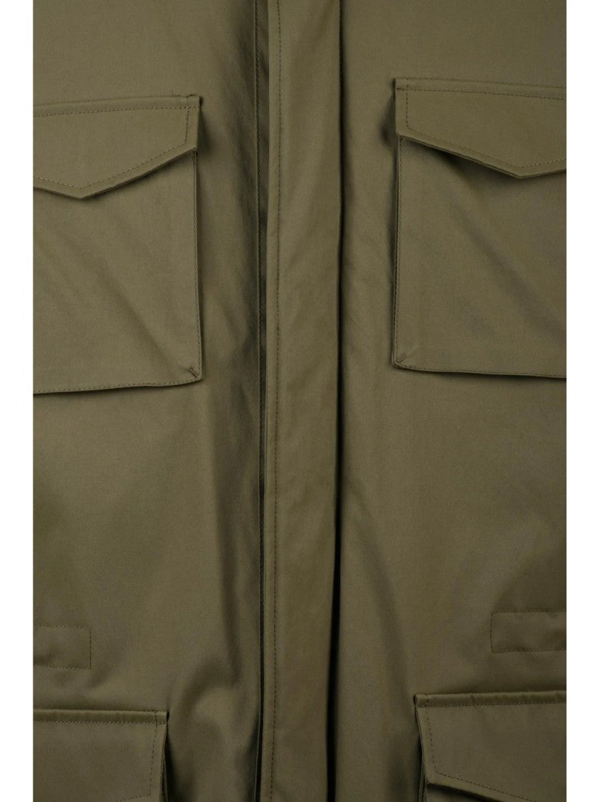 Herno Military Green Detachable Hood Polyester Down Safari Jacket