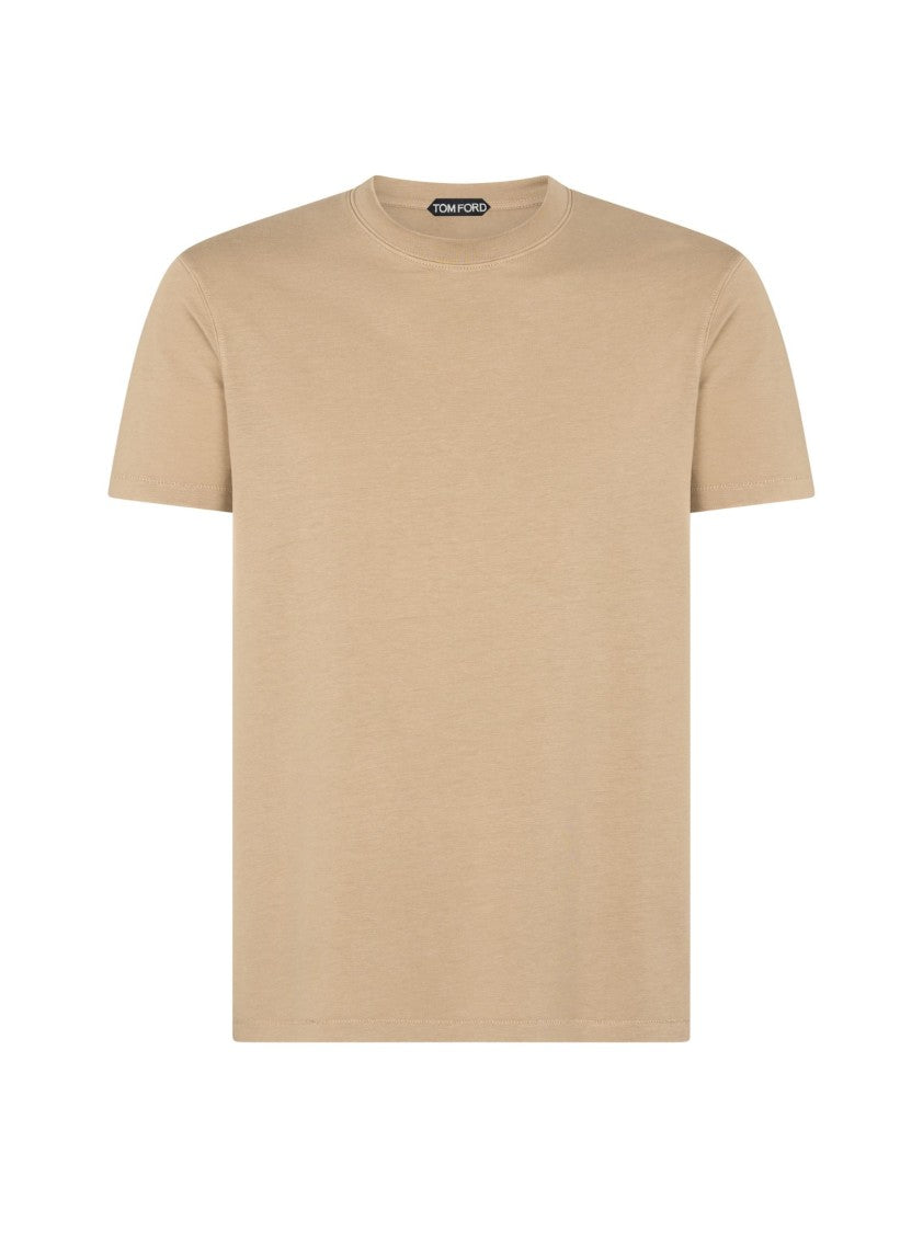 Tom Ford Beige Crewneck T-Shirt With Logo Embroidery