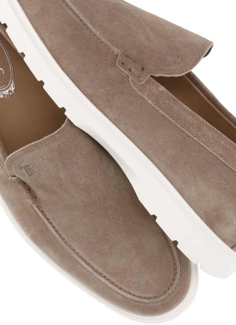 Tod's Brown Embroidered Logo Suede Loafers