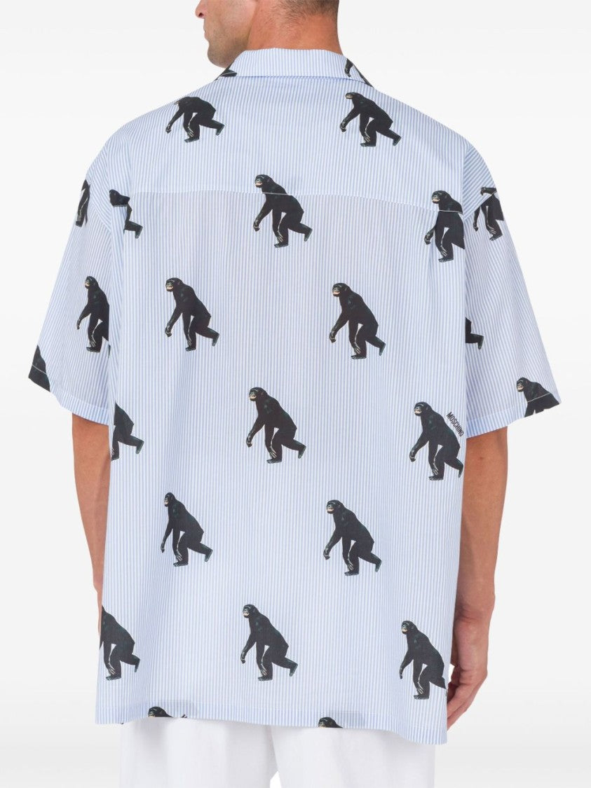 Moschino Vertical Stripe Cotton Shirt With Graphic Print