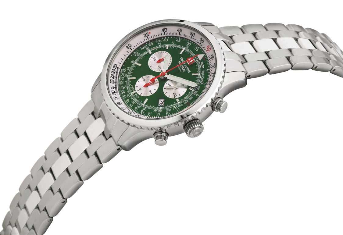 Swiss Alpine Military Viper 45Mm Men's Green Dial Chronograph Watch