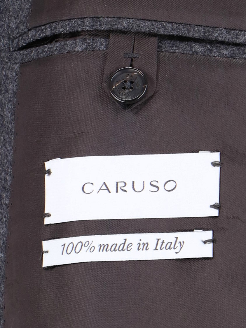 Caruso Grey Double-Breasted Wool-Cashmere Blazer
