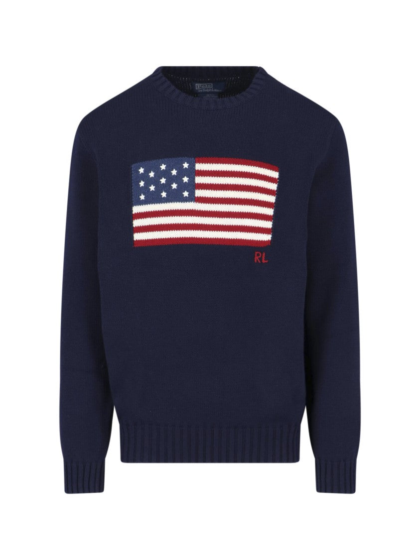 Polo Ralph Lauren Navy Blue Flag Crewneck Cotton Sweater
