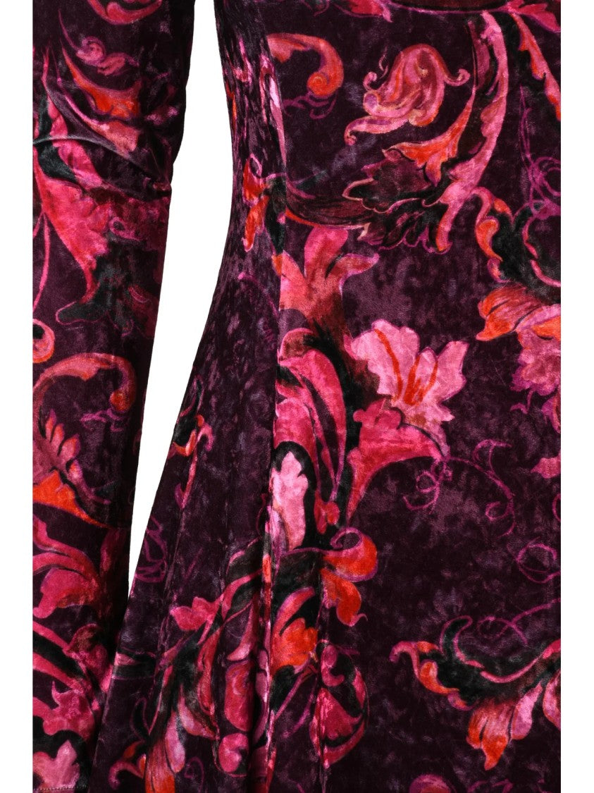 Versace Jeans Couture Purple Stretch Velvet Flared Mini Dress