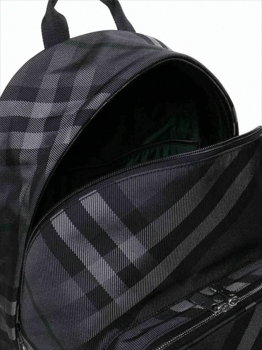Burberry Structured Black Nylon Backpack With Checkered Pattern