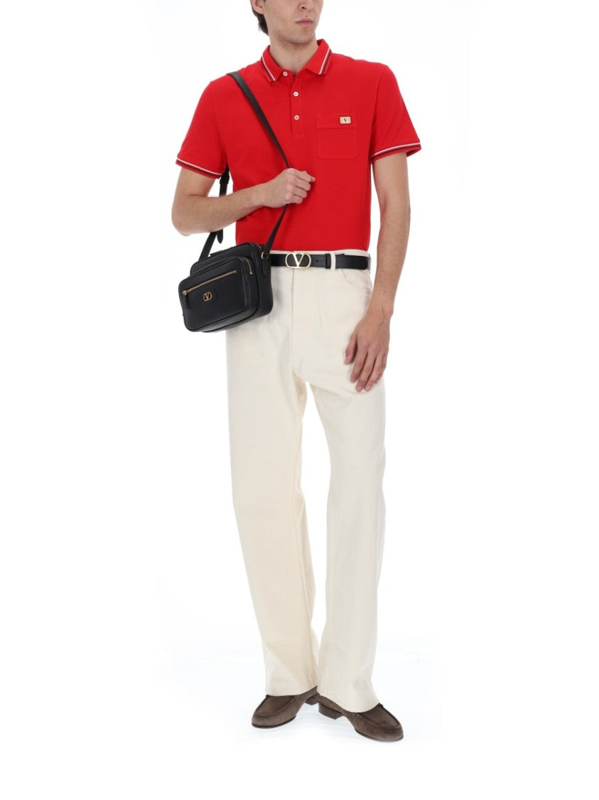 Valentino Logo Patch Striped Cotton Polo Shirt