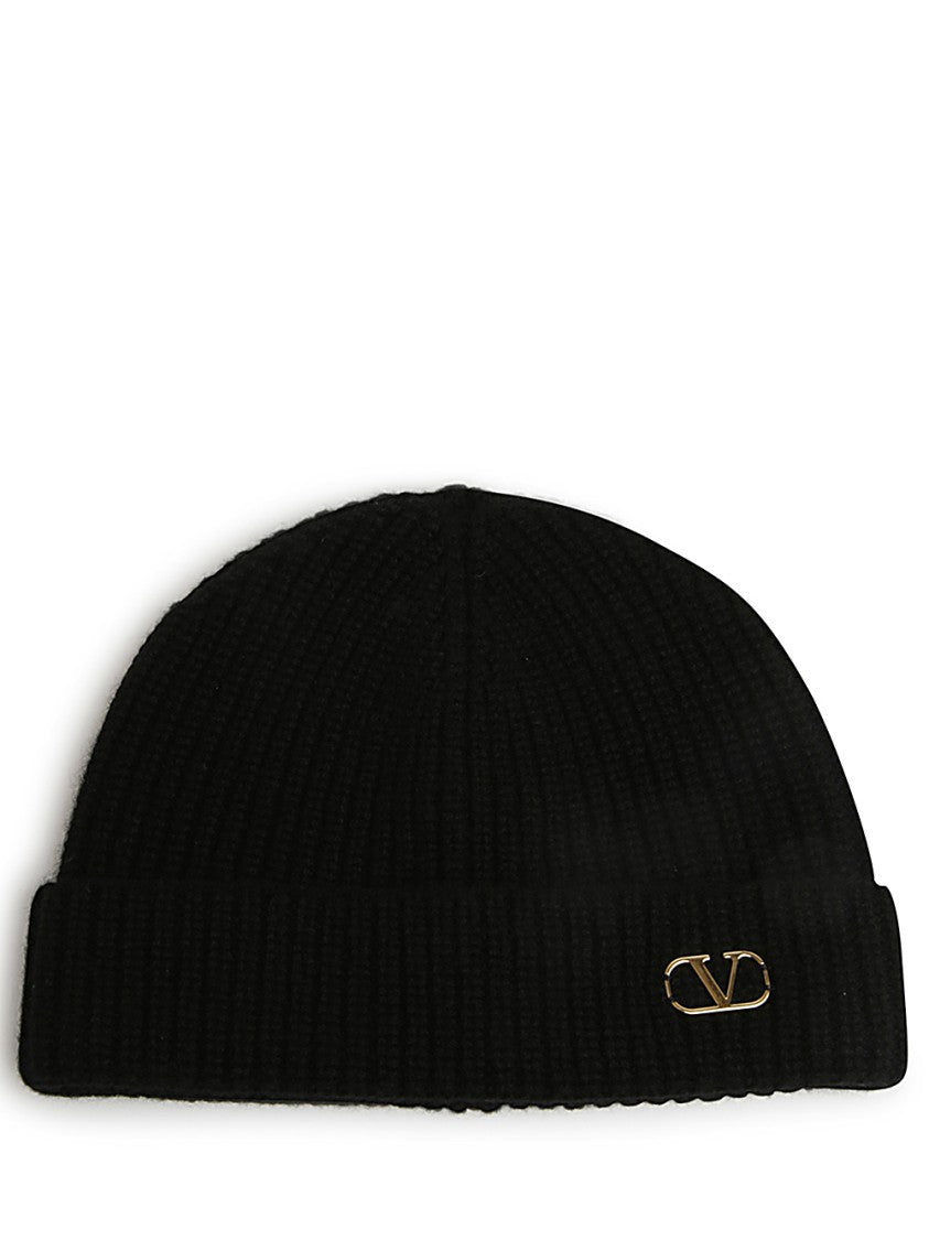 Valentino Ribbed Beanie With Signature Logo Detail