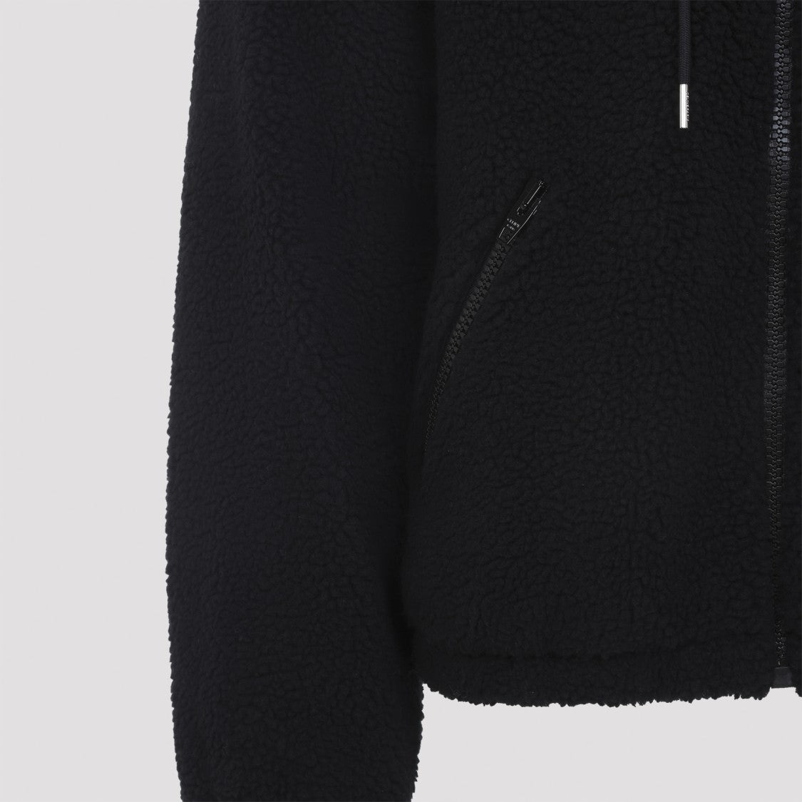 Celine Hooded Black Teddy Wool Jacket With Logo Patch