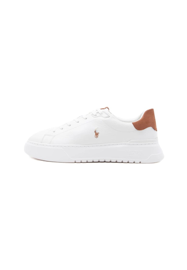 Polo Ralph Lauren White Leather Low-Top Sneakers With Embroidered Logo