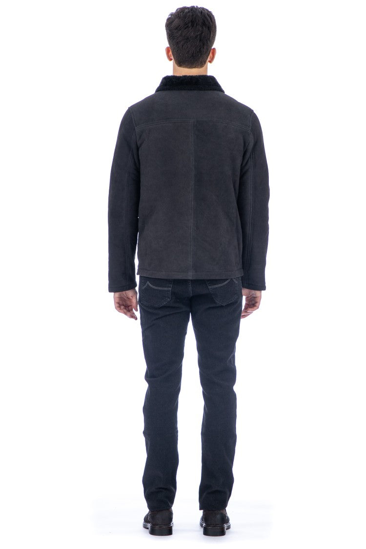 Giorgio Brato Short Black Lamb Leather Coat With Visible Button Closure