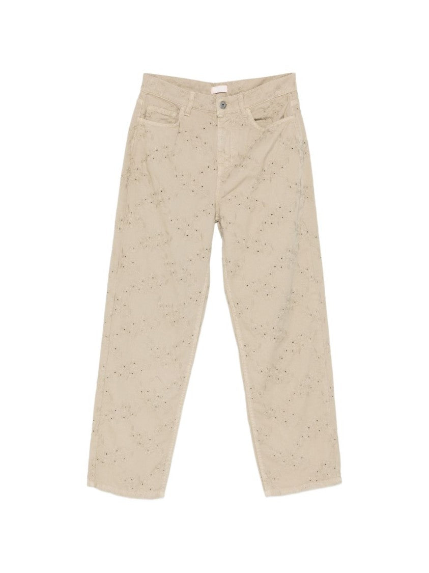 Liu Jo Beige Cotton Floral Five-Pocket Jeans