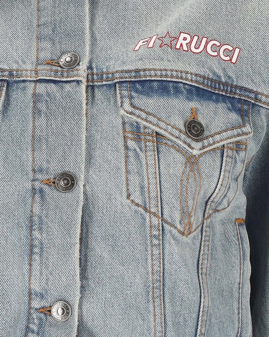 Fiorucci Cropped Denim Jacket With Iconic Logo And Flap Pockets