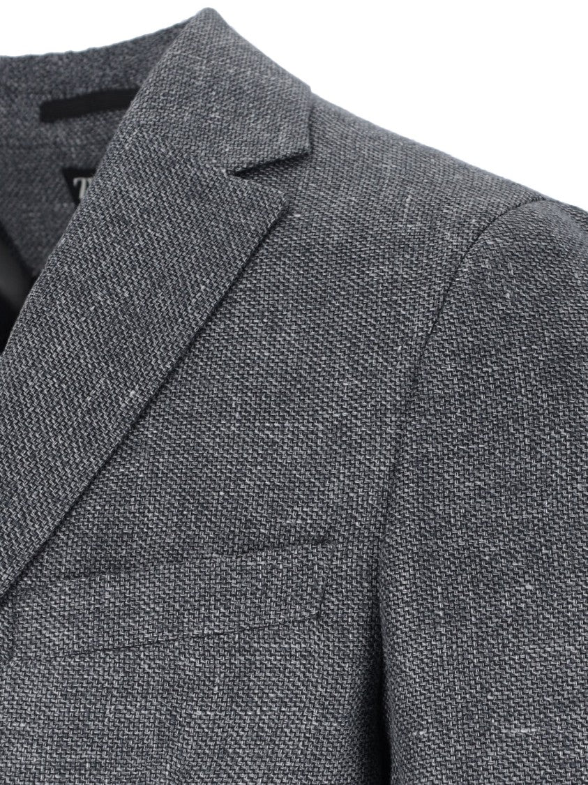 Zegna Grey Textured Linen-Wool Single-Breasted Blazer