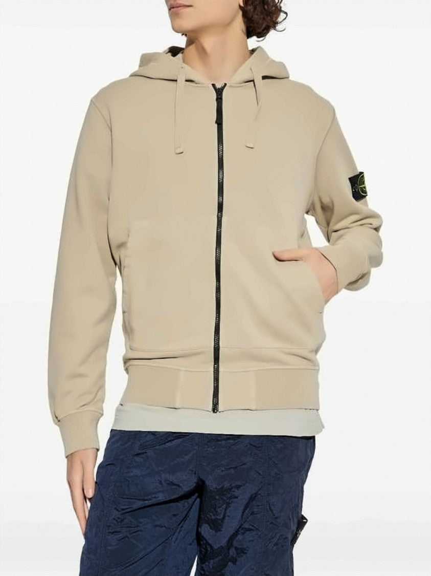 Stone Island Black Organic Cotton Ribbed Cuffs Hoodie