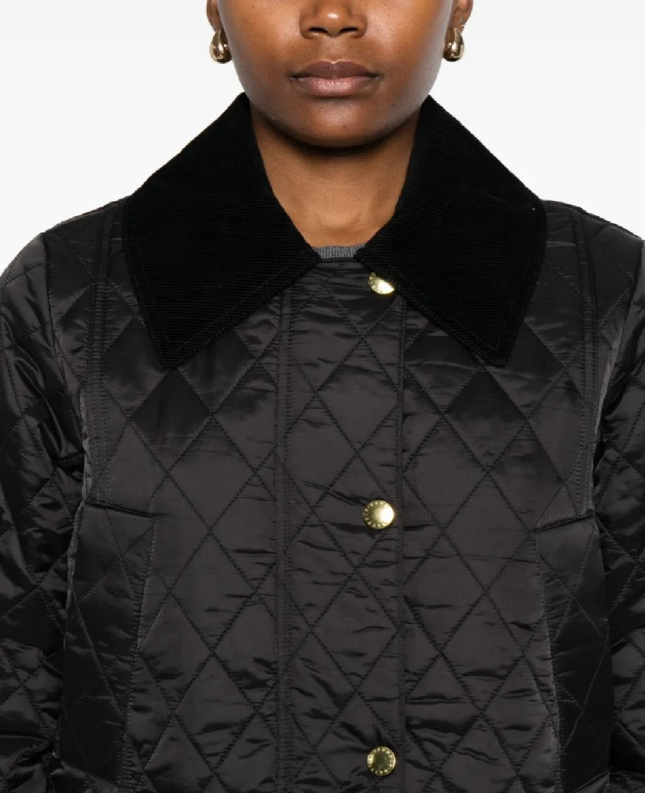 Barbour Quilted Black Jacket With Textured Wide Collar