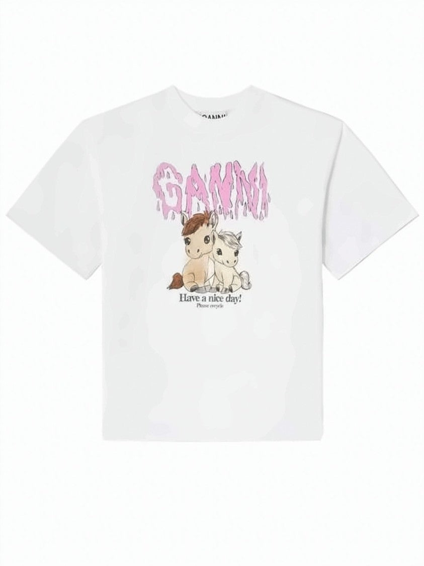 Ganni Boxy-Fit Short-Sleeved T-Shirt With Playful Graphic