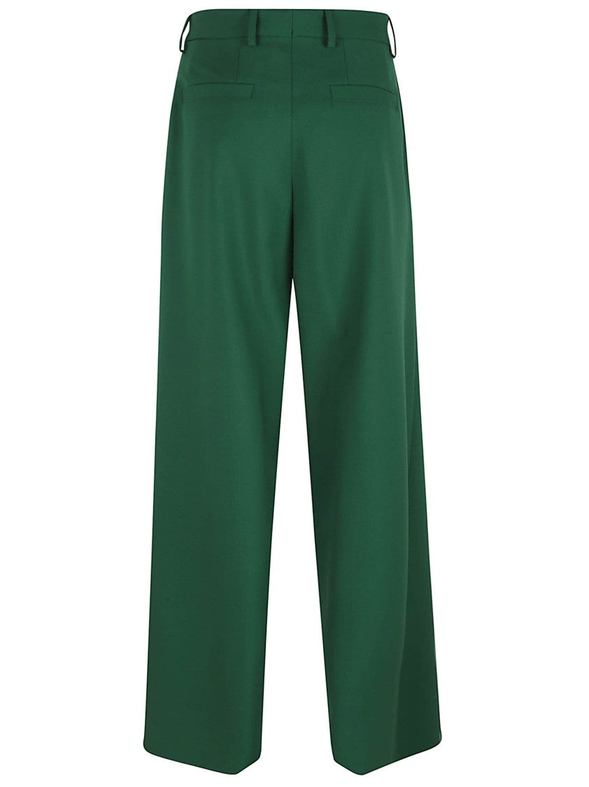 Dries Van Noten Cropped Wide-Leg Trousers In Deep Green Wood Blend