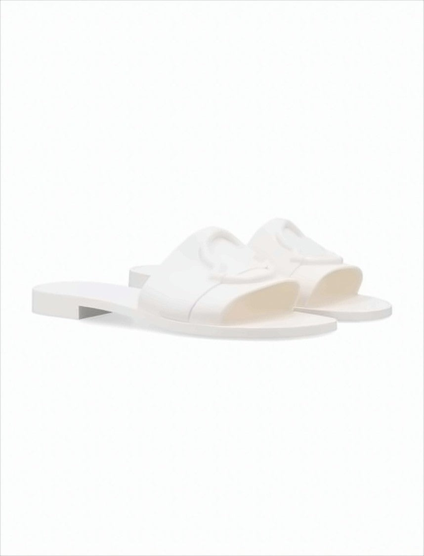 Moncler Minimalist White Rubber Slip-On Mules With Embossed Logo