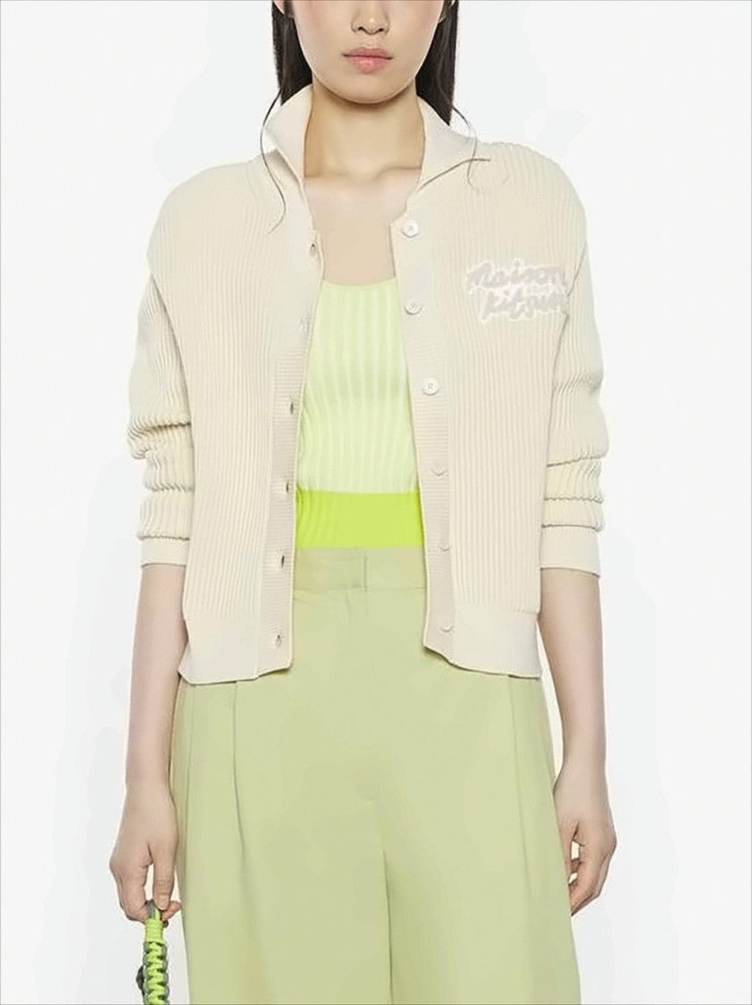 Maison Kitsuné Cropped Ribbed Knit Cardigan With Button-Down Front