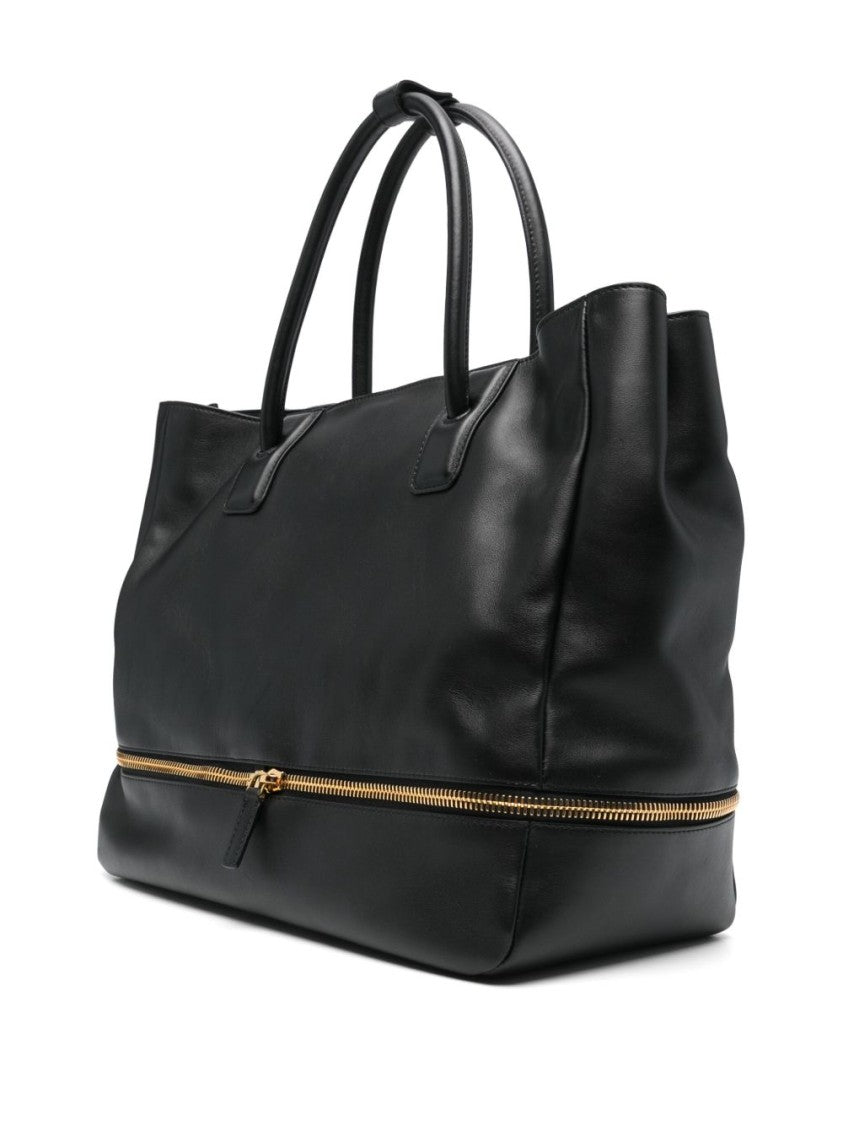 Moschino Black Minimalist Gold Zipper Leather Bag
