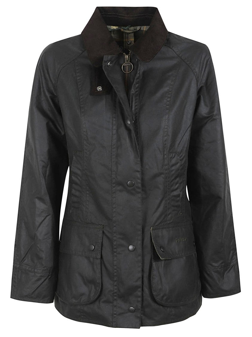 Barbour Waxed Cotton Jacket With Ribbed Collar