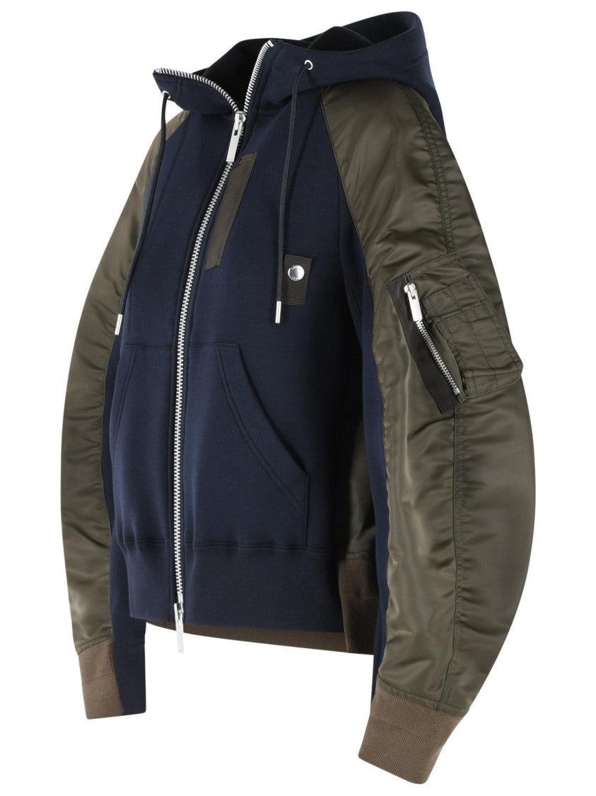 Sacai Hoodie In Navy Cotton And Khaki Blend