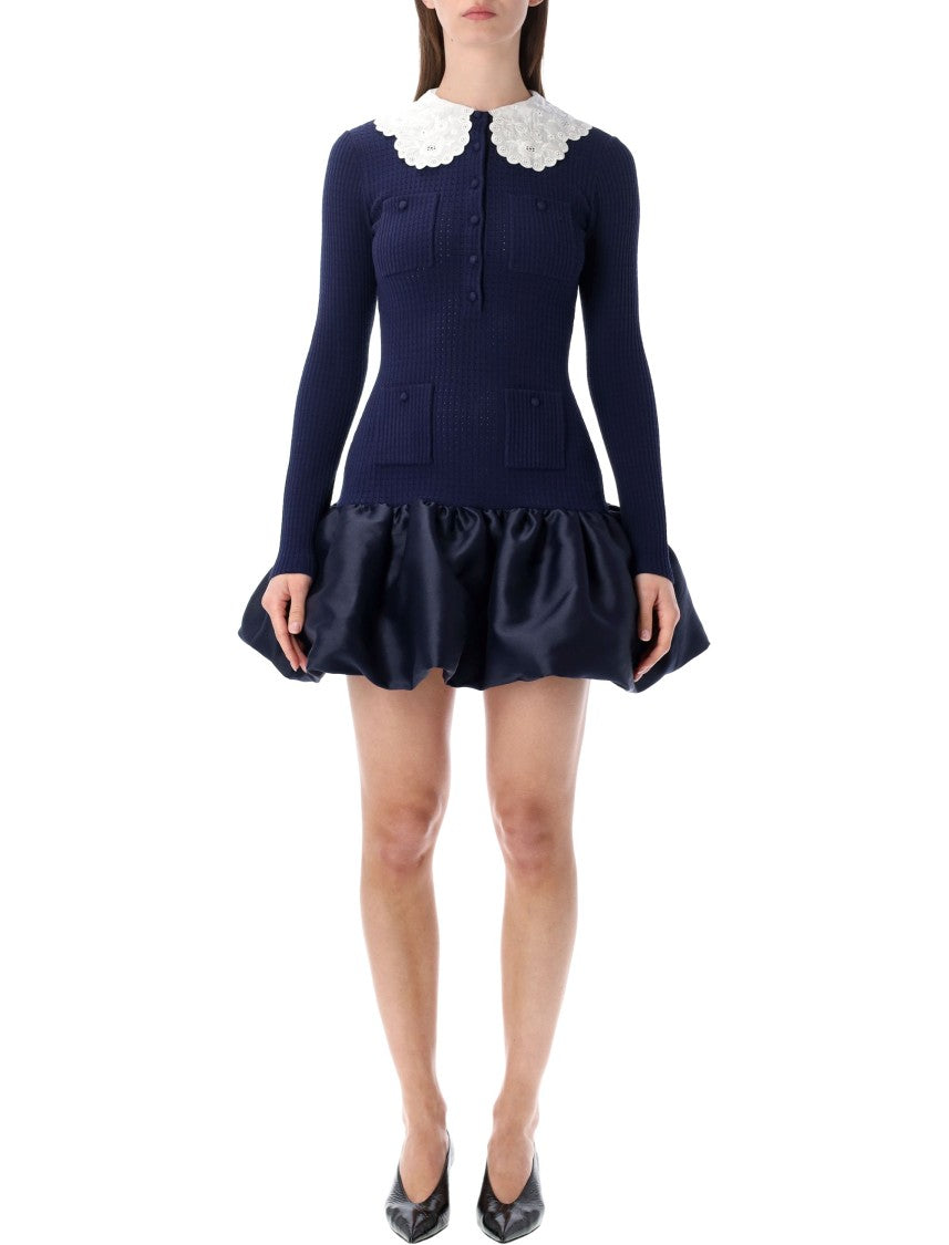 Self-Portrait Knit And Taffeta Mini Dress