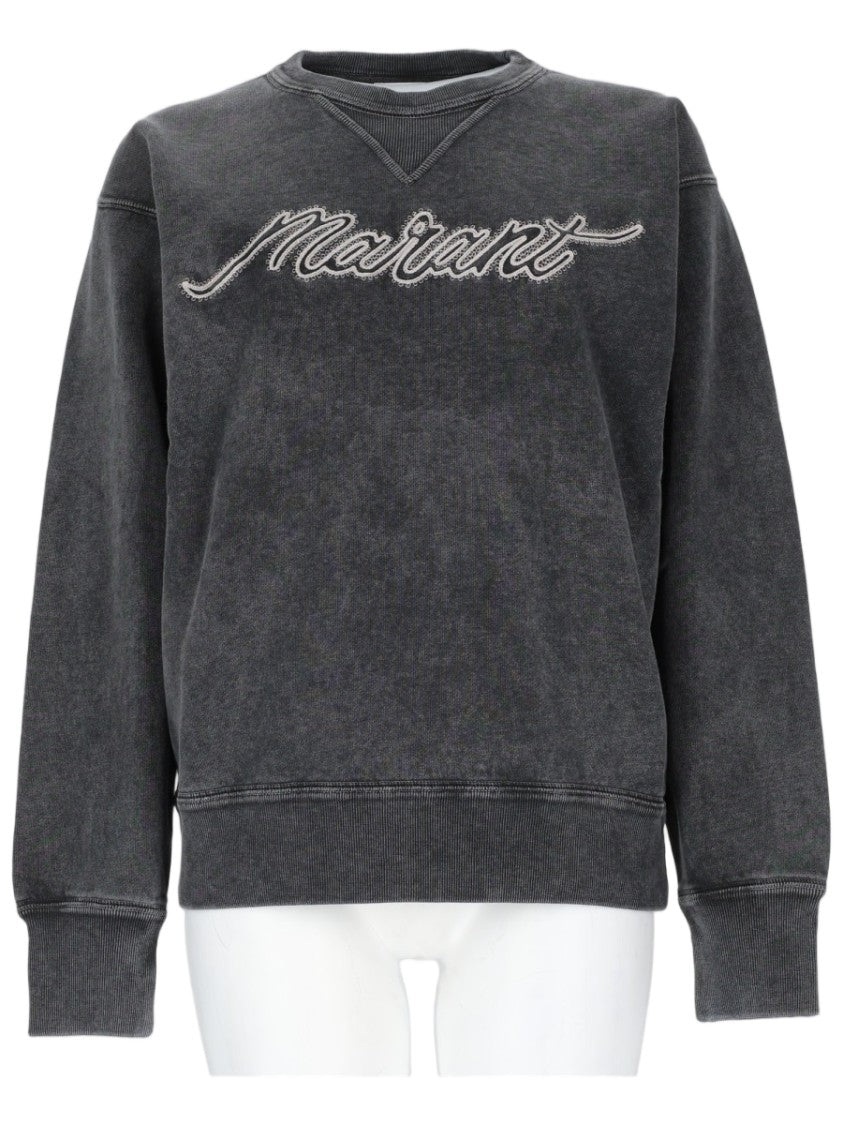 Isabel Marant Étoile Rise Washed Charcoal Grey Embroidered Cotton-Blend Sweatshirt