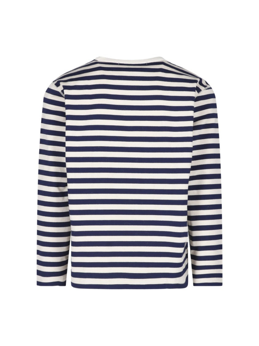 Junya Watanabe Navy And White Striped Cotton Knit Sweater