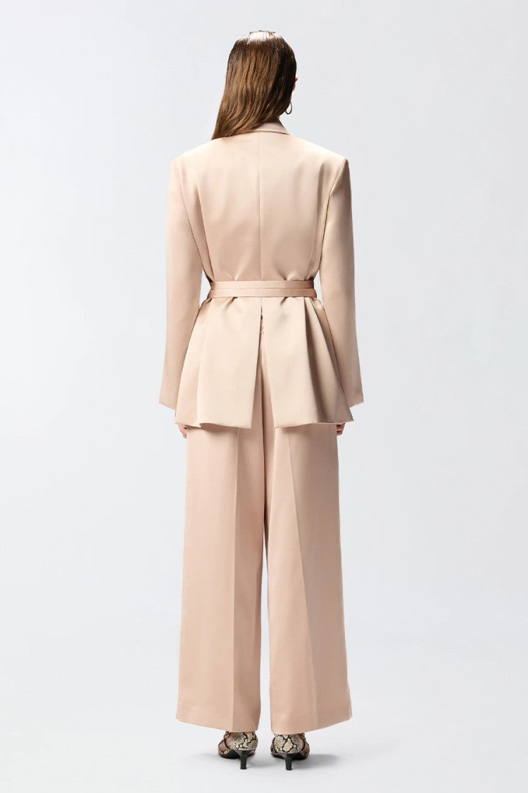 Pinko Pink Rapa Double-Breasted Satin Tie-Belt Acetate Blazer