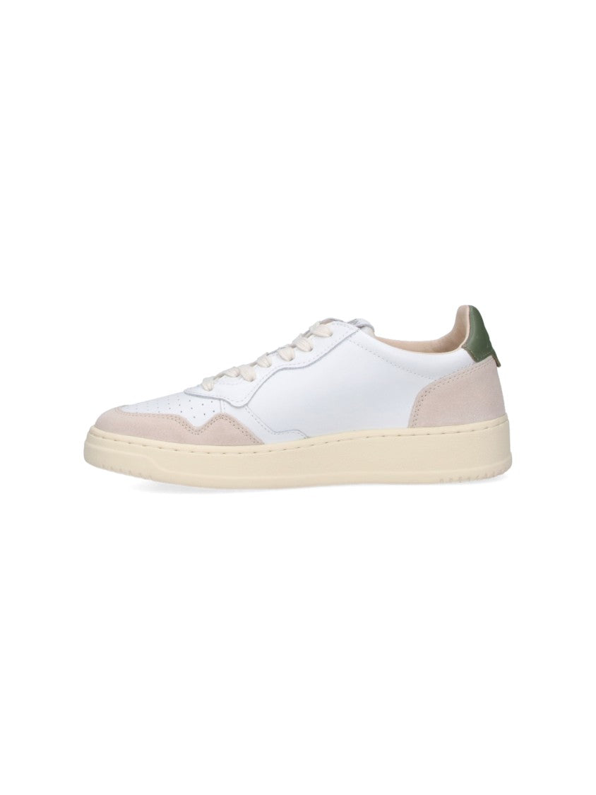 Autry Low-Top White Leather Sneakers With Beige Suede Overlays