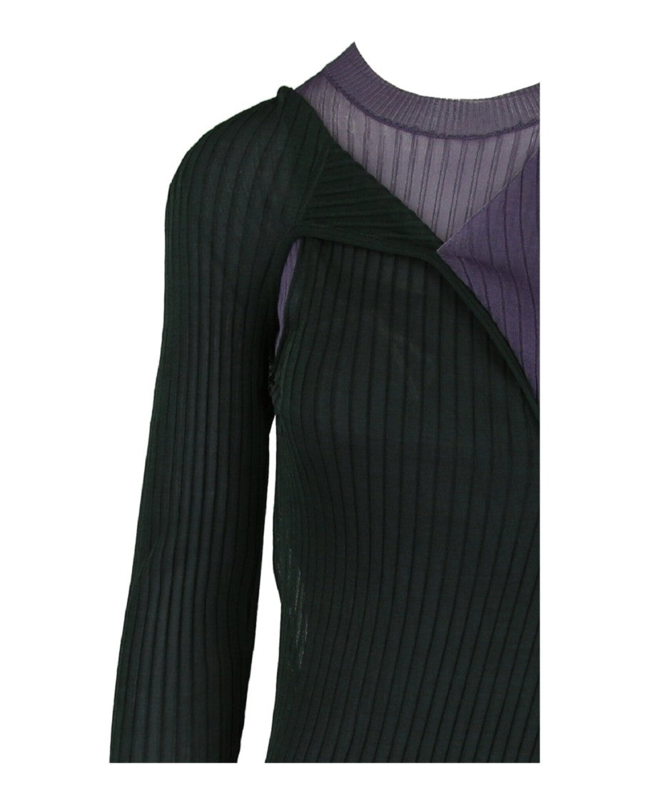 Bottega Veneta Two-Toned Draped Ribbed Dress With Sheer Texture