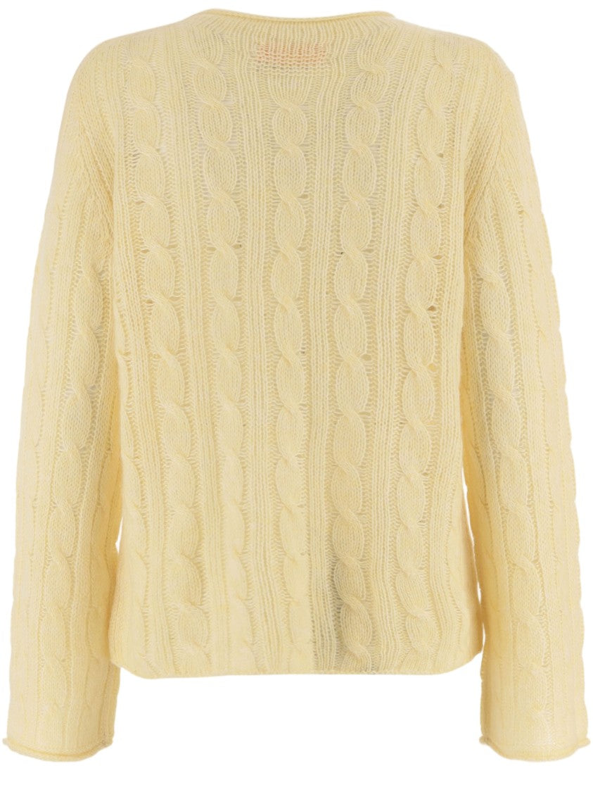 Guest In Residence Yellow Cable-Knit Crewneck Wool-Blend Sweater