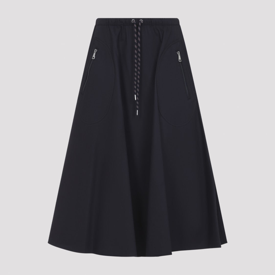 Moncler A-Line Navy Cotton Blend Midi Skirt