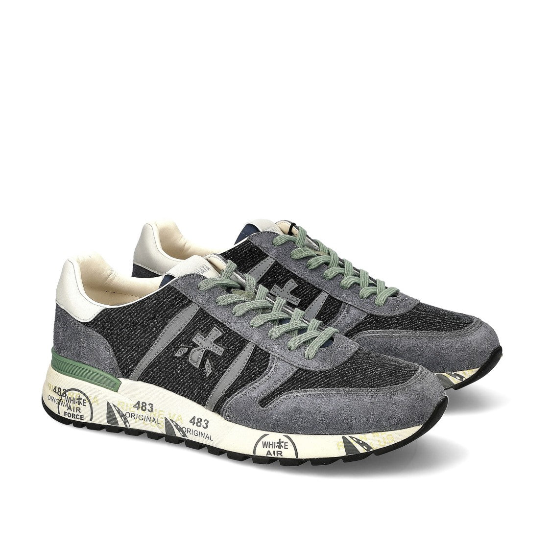 Premiata Lander Sneakers In Denim Suede And Blue Fabric
