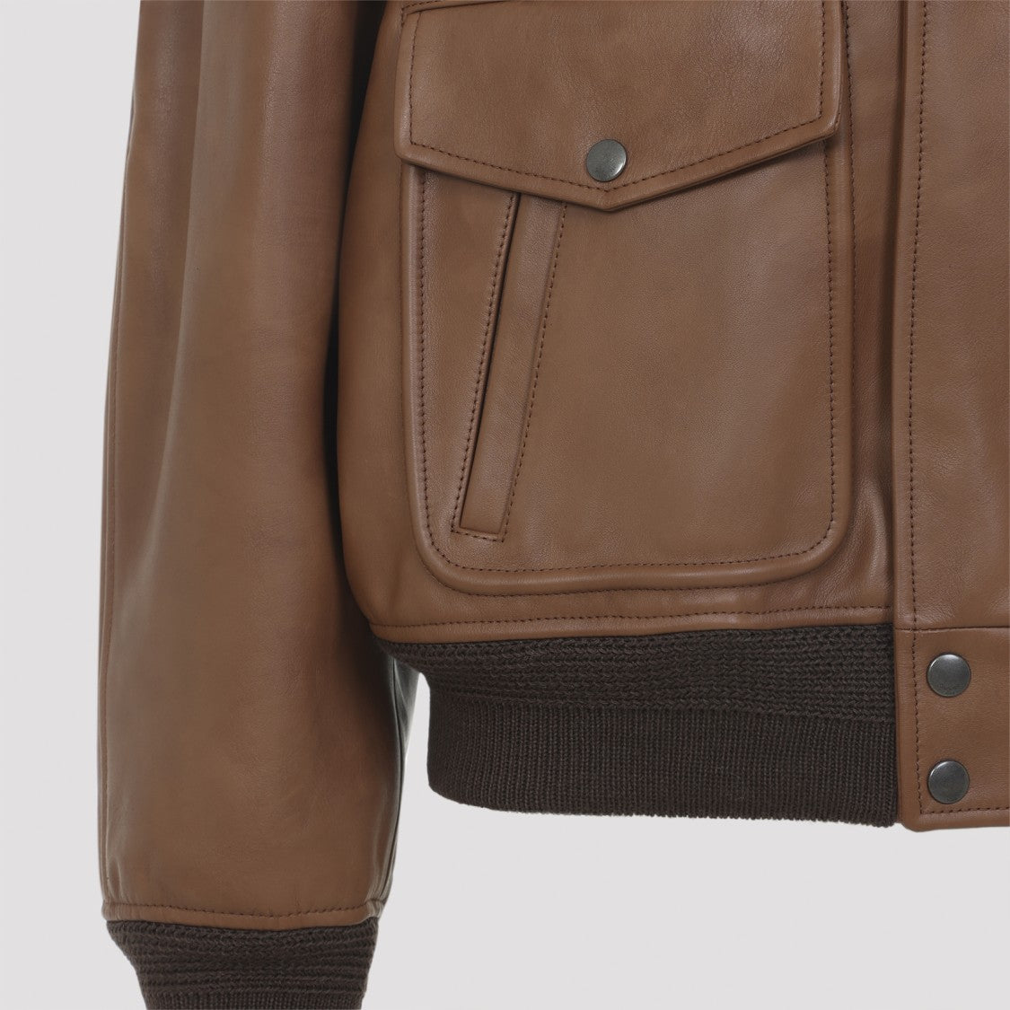 Saint Laurent Brown Calf Leather Jacket With Shearling Collar