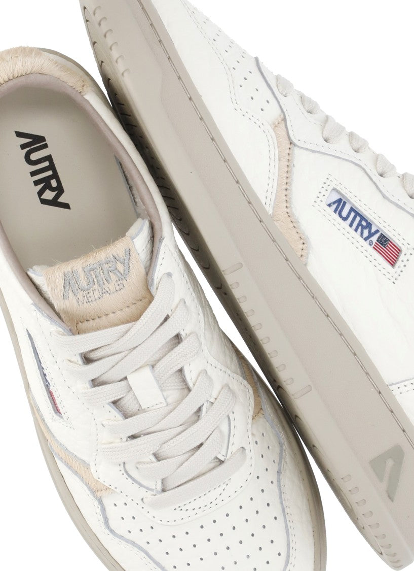 Autry Smooth Leather Sneakers With Pony Detail And Embroidered Logo