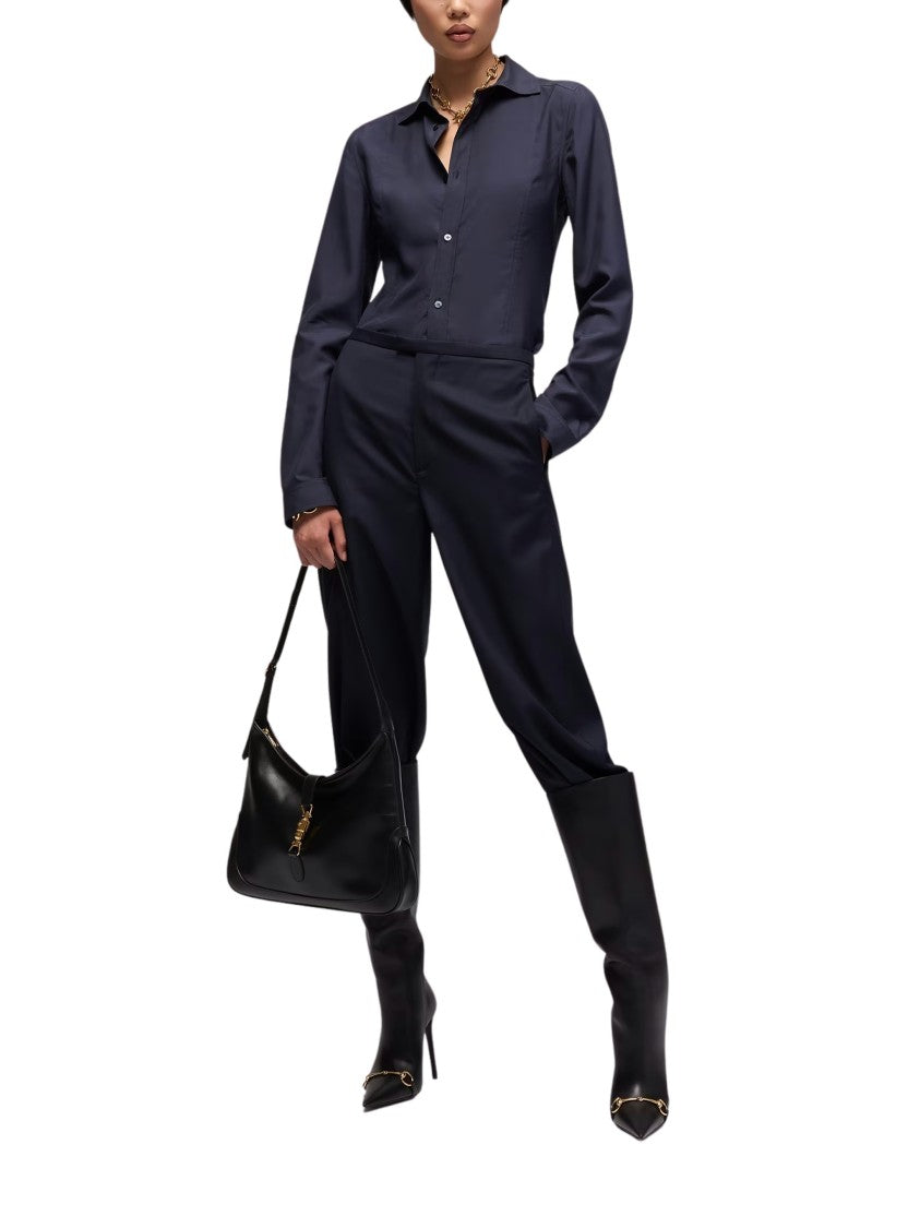Gucci Dark Blue Silk Poplin Point-Collar Shirt