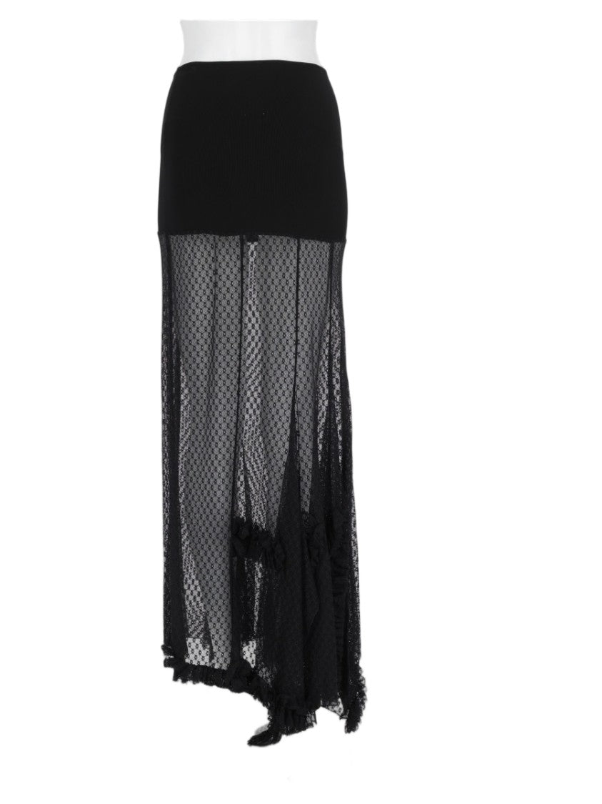 Isabel Marant Black Sheer Mesh Detail Fitted Maxi Skirt