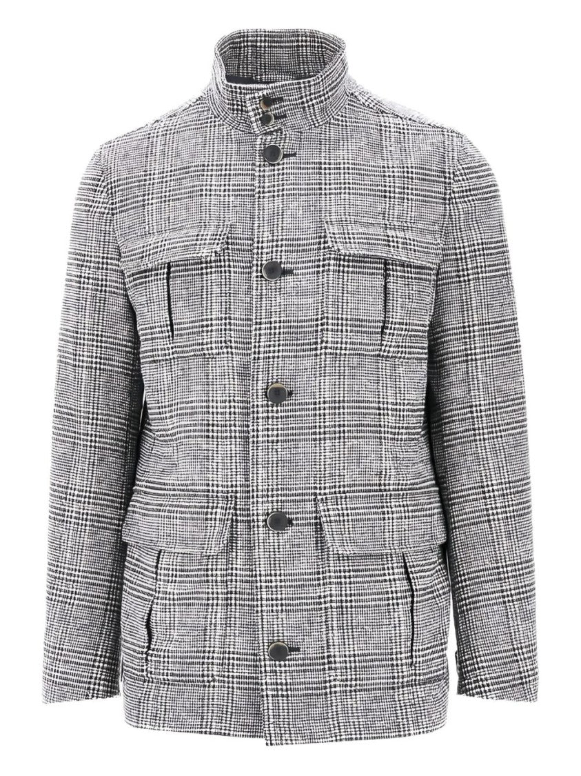 Herno Grey Checked Jacket With High Collar
