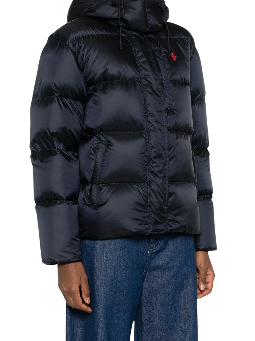 Polo Ralph Lauren Cropped High-Collar Navy Puffer Jacket With Detachable Hood