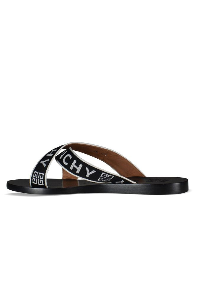 Givenchy Crossed Fabric Strap Sandals With Givenchy Logo