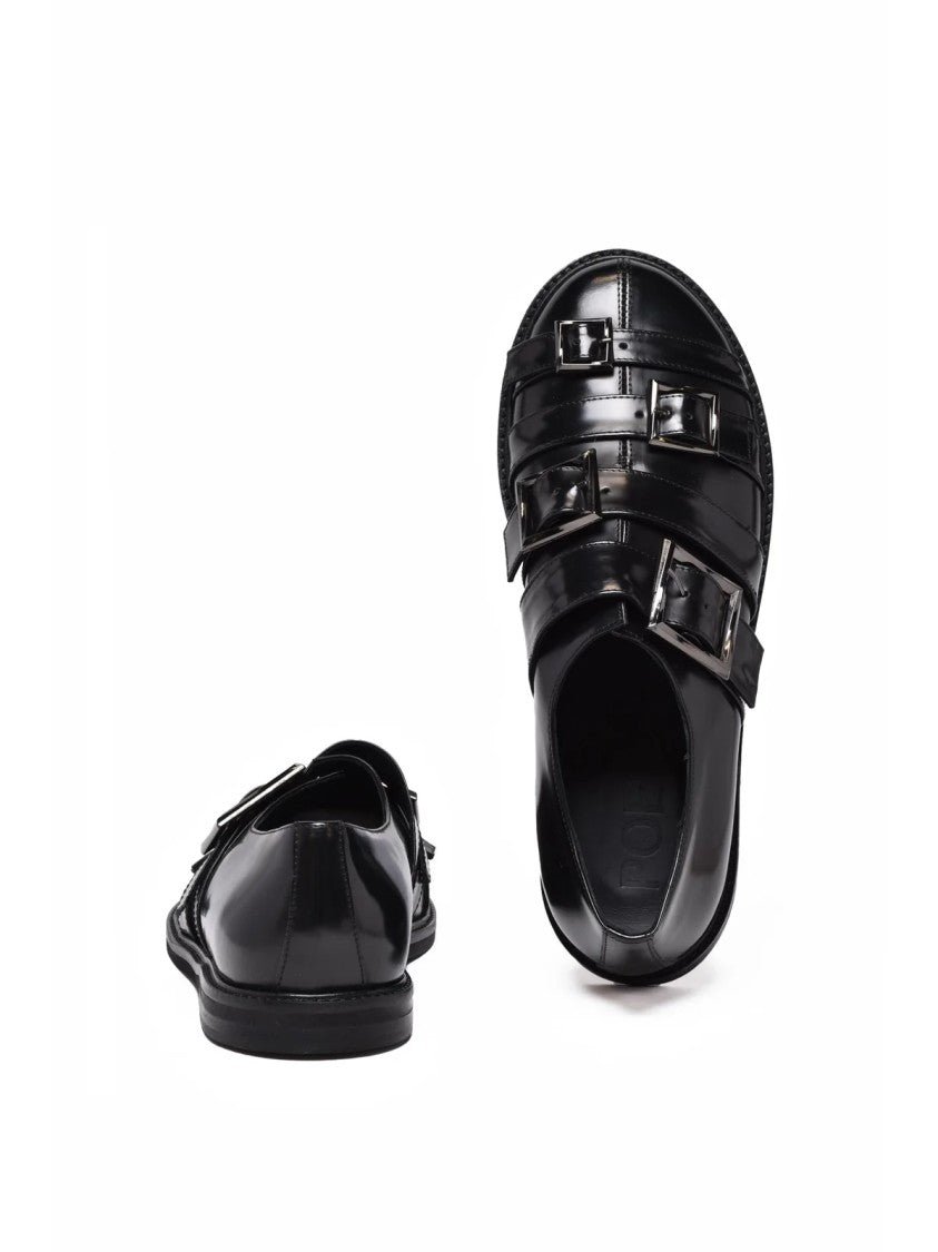 Poeve Black Leather Plateau Loafers