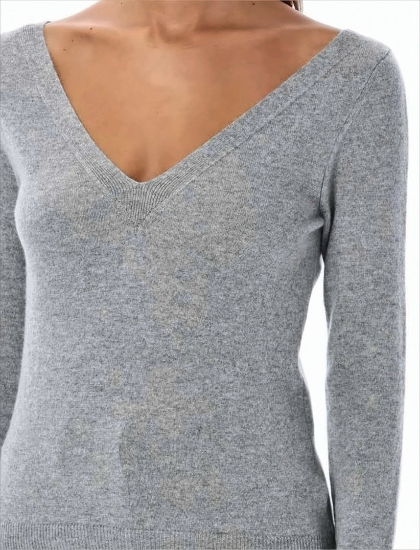 Saint Laurent Cashmere Knit Sweater With Deep V-Neck