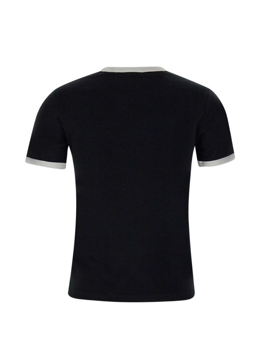Courrèges Embroidered Black Cotton Crew Neck T-Shirt