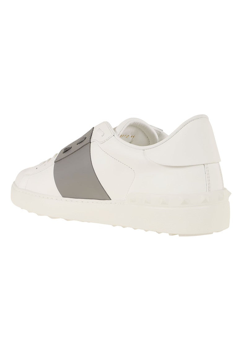 Valentino Garavani White Open Calfskin Studded Leather Sneakers