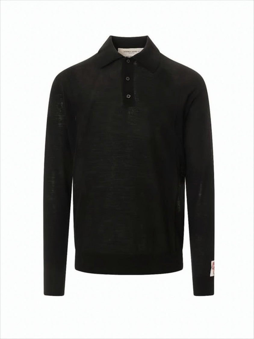 Golden Goose Tailored Black Wool Polo Shirt With Minimalist Design