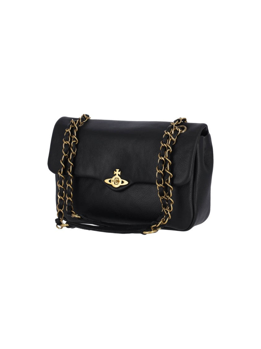 Vivienne Westwood Structured Black Leather Bag With Gold-Tone Clasp