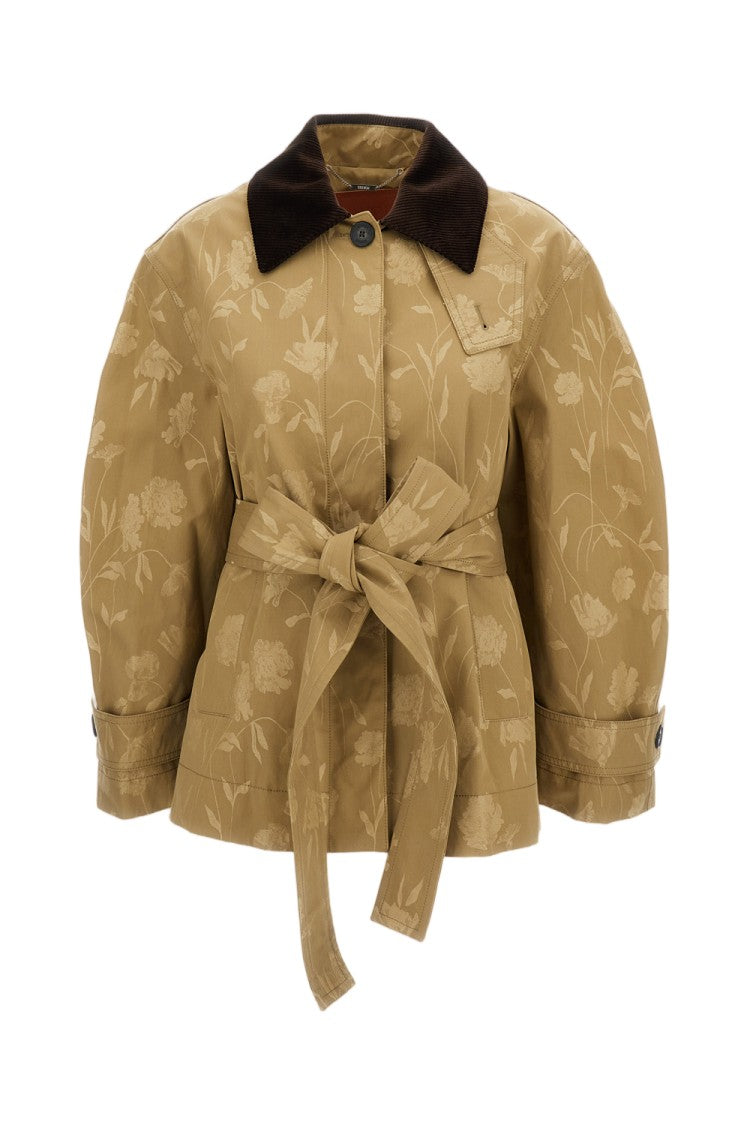 Erdem Poppy Design Cotton Jacquard Oversize Jacket With Curved Sleeves